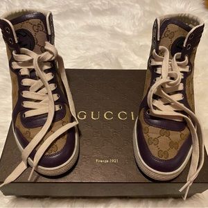 Gucci Original GG High Top Sneakers in Colors Beige Ebony/Melanzan - Size 37